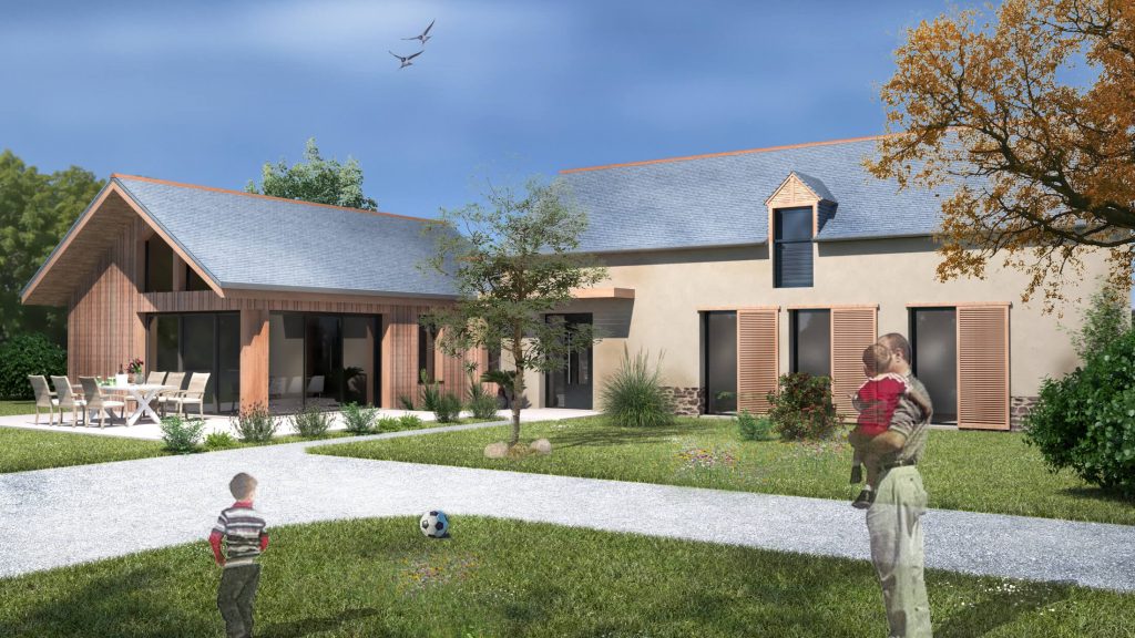 Rénovation d'une longère terre et pierre et construction d'une extension à Trémorel.